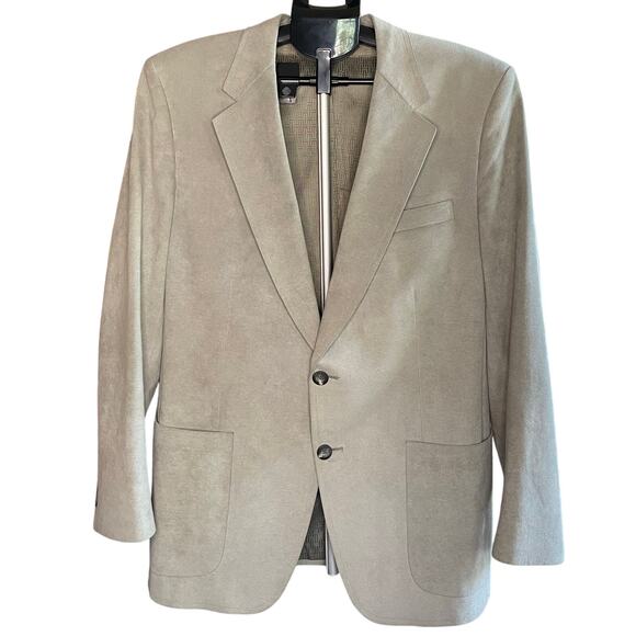 VTG Halston Mens Blazer Taupe Gray Suede-Like Feel USA Made Union Tag Sz 40R - Picture 1 of 11